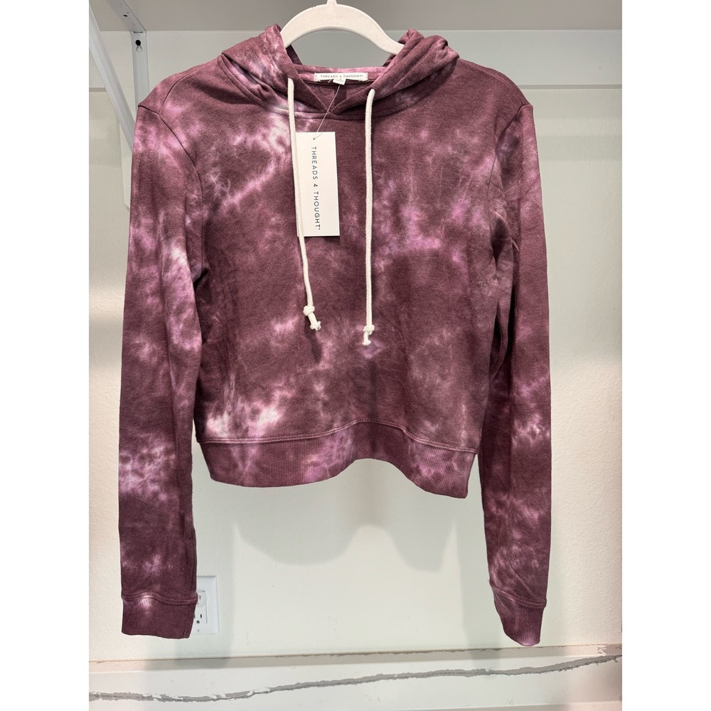 NWT Threads 4 Thought Tye Dye‎ Purple Cropped Hoodie Sweatshirt Size Small